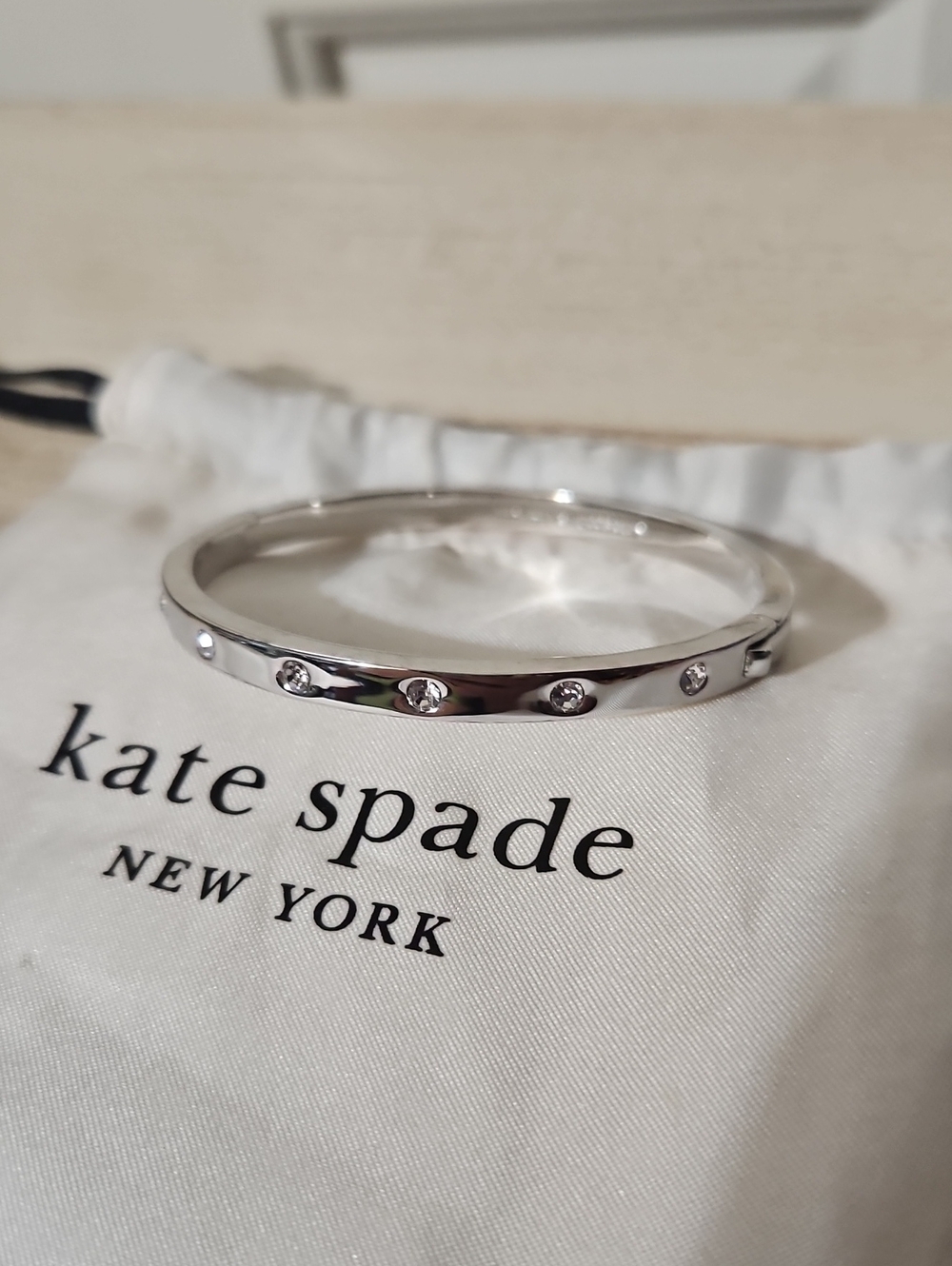 Kate Spade NWOT Silver Crystal-Stud Bracelet, Open Hinged Cuff